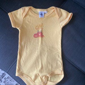 Petit Bateau Yellow Oh! with Tomato Bodysuit 3m Baby Newborn Button Snap